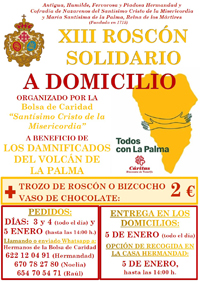  «Modificación del formato y desarrollo del XIII Roscón Solidario, se realizará A DOMICILIO». Bolsa de Caridad Misericordia y Palma