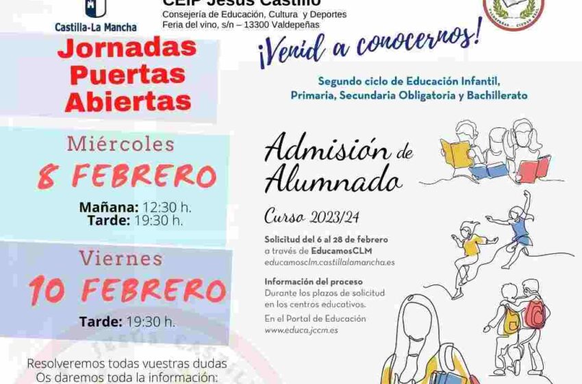  El Colegio Jesús Castillo celebrará la jornada de puertas abiertas para admisión de alumnos