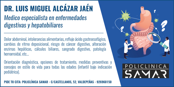  El Dr. Luis Miguel Alcázar Jaén ofrece servicios de medicina digestiva en la Clínica Samar de Valdepeñas.