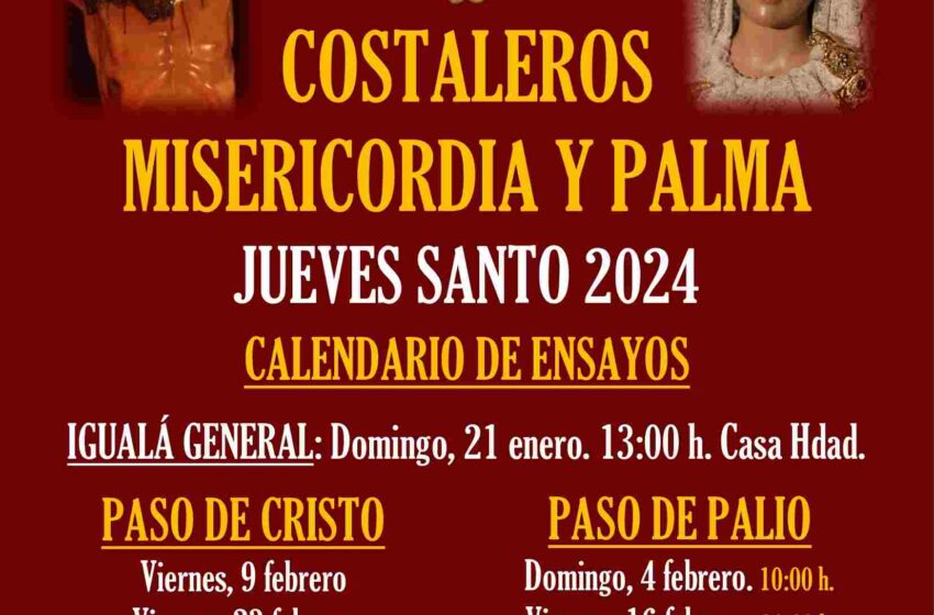  Calendario de ensayos de costaleros para el Jueves Santo 2024 y nombramiento del cuerpo de capataces de la Hermandad
