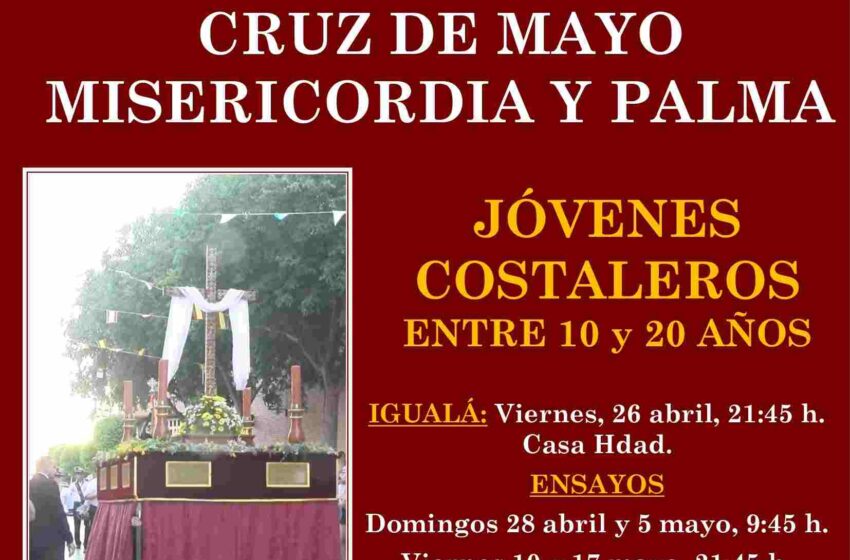  Calendario de ensayos jóvenes costaleros Cruz de Mayo de la Hermandad de Misericordia y Palma