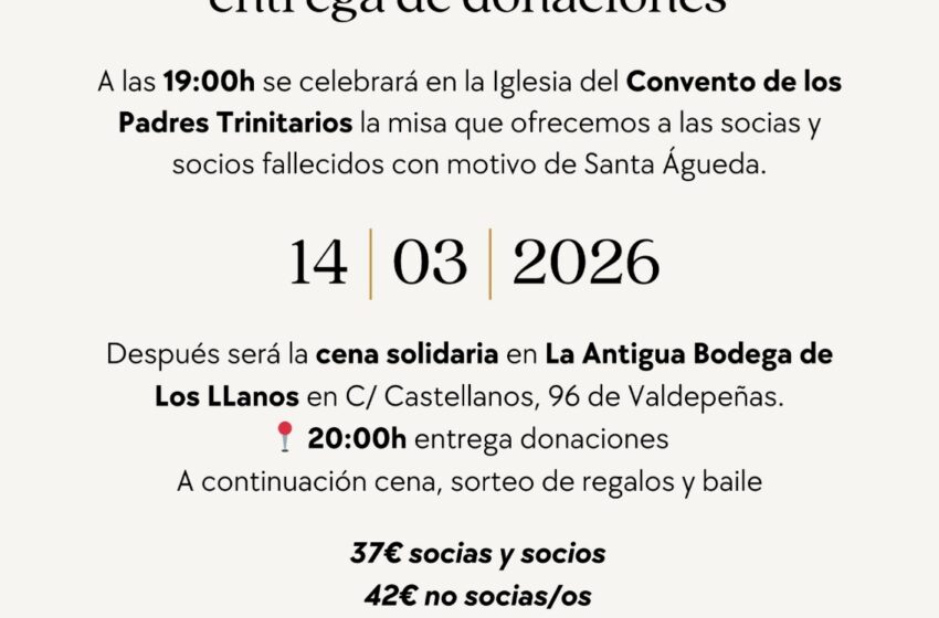  ROSAE celebra su 25º aniversario con una cena solidaria y entrega de donaciones en Valdepeñas