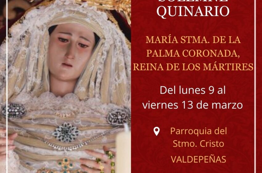  La Hermandad de la Misericordia celebrará un quinario en honor a María Santísima de la Palma Coronada.